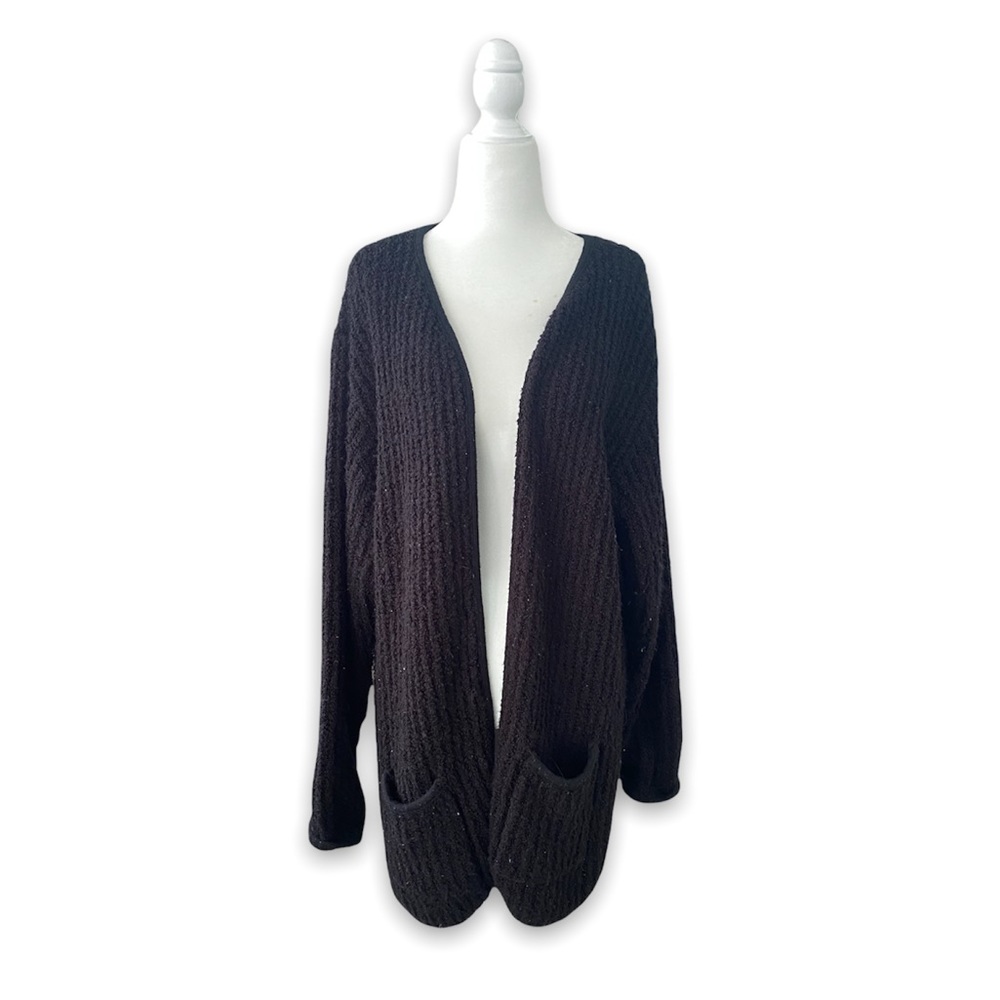 Wool black long cardigan with pockets